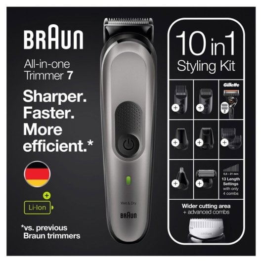 Aparador Braun MGK7320 Recorte 0,5-21mm 10 en 1 Impermeable Batería 100 min Fusion5