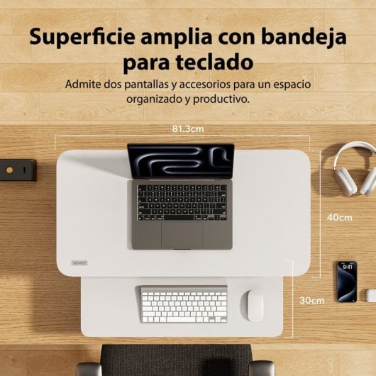Convertidor de escritorio Sense7 neumático acero 2 niveles 81,3x40cm carga 13kg