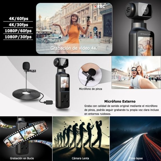 Cámara Corporal Klack 4K Mini, Estabilización EIS, Lente 270°, Micrófono Externo, WiFi