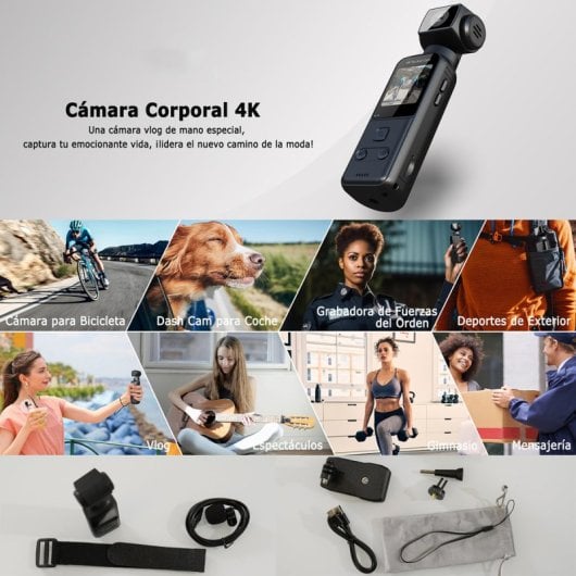 Cámara Corporal Klack 4K Mini, Estabilización EIS, Lente 270°, Micrófono Externo, WiFi