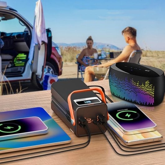 PowerBank Klack 100000mAh 22.5W 4xUSB-A USB-C Lightning MicroUSB Linterna LED Pantalla Digital