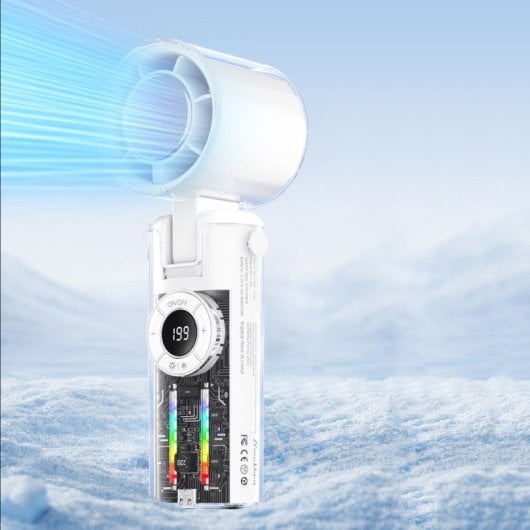 Ventilador de Mano Klack Mini JF158 5 Velocidades Luz LED 4000mAh Enfriamiento USB-C