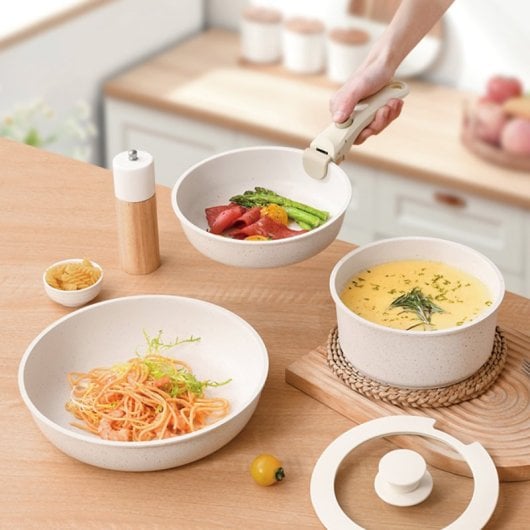Set Ollas y Sartenes Klack Granito Antiadherente Mango Desmontable Apilable