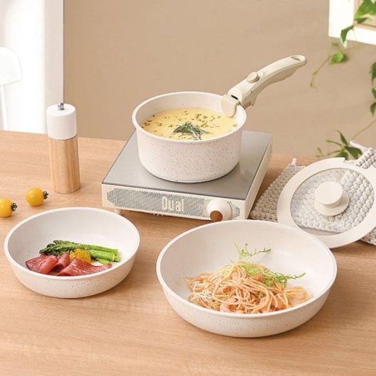 Set Ollas y Sartenes Klack Granito Antiadherente Mango Desmontable Apilable