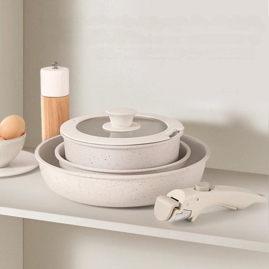 Set Ollas y Sartenes Klack Granito Antiadherente Mango Desmontable Apilable