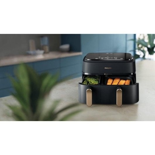 Heißluftfritteuse Philips NA352/04 9L 2750W Doppelkorb LED Rapid Air Kupfer Grau