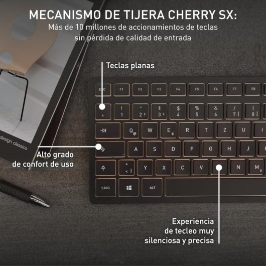 Teclado de tijera CHERRY DW 9100 SLIM Layout EN inalámbrico Bluetooth + ratón recargable extras