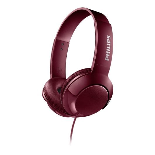 Auriculares Philips com fio BASS+ vermelhos com graves potentes e design compacto
