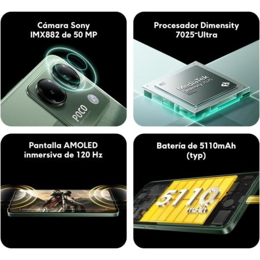 Smartphone Xiaomi POCO M7 Pro 12GB 256GB 5G AMOLED 120Hz Carga 45W Verde