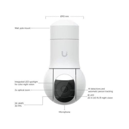 Caméra de surveillance Ubiquiti G5 PTZ Dome 4MP Vision Nocturne Extérieure Détection IA Audio