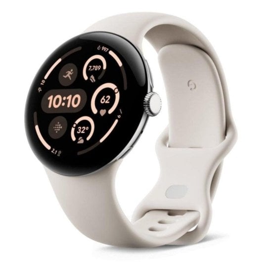 Google Pixel Watch 3 4G LTE GPS NFC 45mm AMOLED Argent/Beige Taille Unique IP68 Pulsomètre SpO2