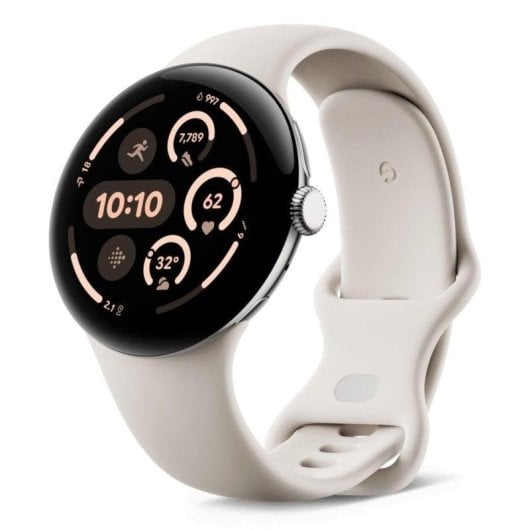 Google Pixel Watch 3 4G LTE GPS NFC 45mm AMOLED Argent/Beige Taille Unique IP68 Pulsomètre SpO2