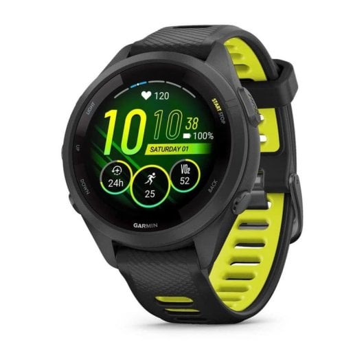 Garmin Forerunner 265S 42mm Bisel y carcasa en negro con correa de silicona en negro/amarillo