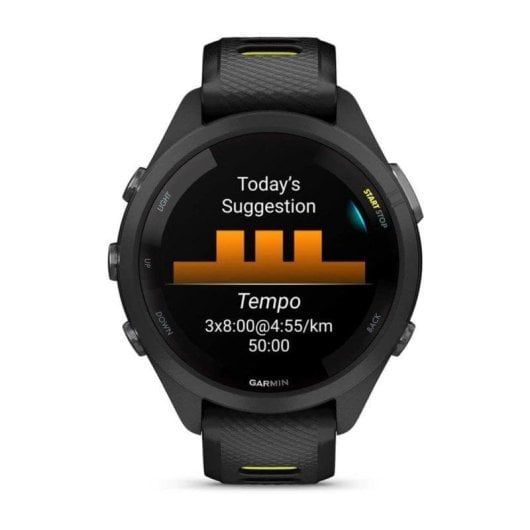Garmin Forerunner 265S 42mm Bisel y carcasa en negro con correa de silicona en negro/amarillo