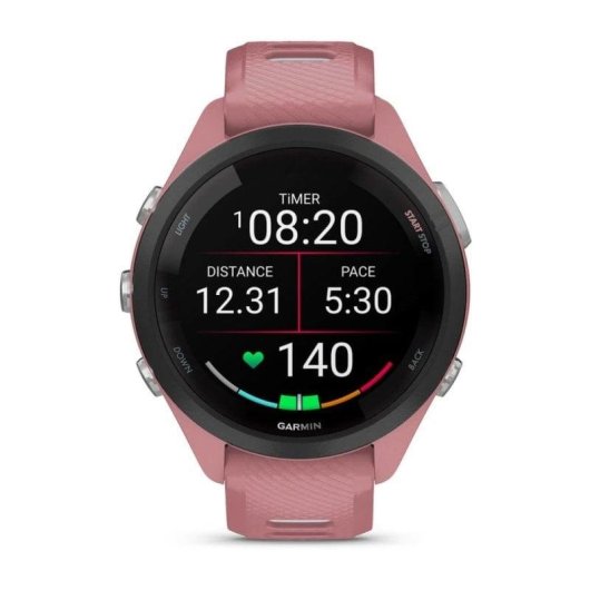 Garmin Forerunner 265S 42mm Bisel negro con carcasa en rosa y correa de silicona en rosa/gris