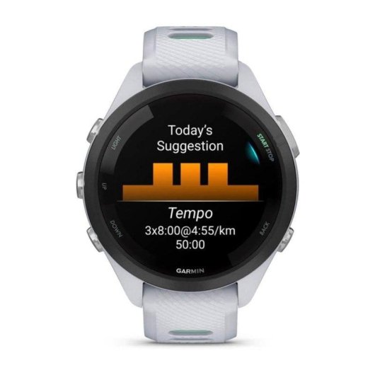 Garmin Forerunner 265S 42mm Bisel negro con carcasa en blanco y correa de silicona en blanco/verde