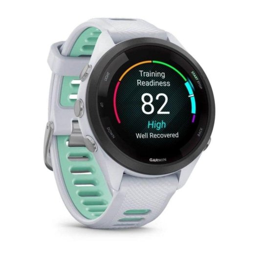 Garmin Forerunner 265S 42mm Bisel negro con carcasa en blanco y correa de silicona en blanco/verde