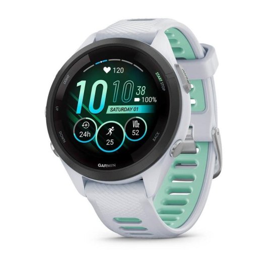 Garmin Forerunner 265S 42mm Bisel negro con carcasa en blanco y correa de silicona en blanco/verde