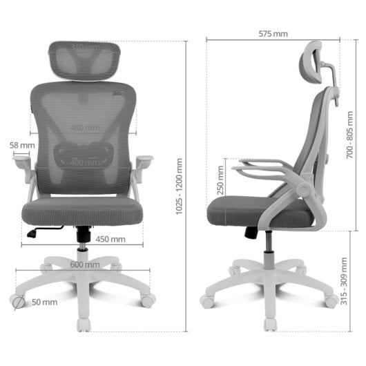 Silla ergonómica DRAIR35 estructura blanca, respaldo de malla, asiento gris, 120 kg Reacondicionado