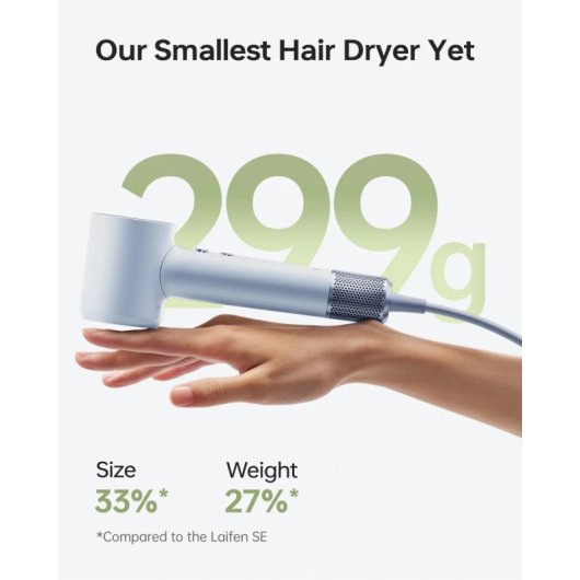 Mini Secador de Cabelo Laifen 299g Motor Sem Escova 110000rpm Iões Negativos Modo Criança