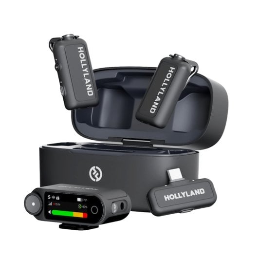 Micrófono Hollyland LARK MAX 2 Combo inalámbrico 2.4 GHz omnidireccional con grabadora interna y pantalla AMOLED