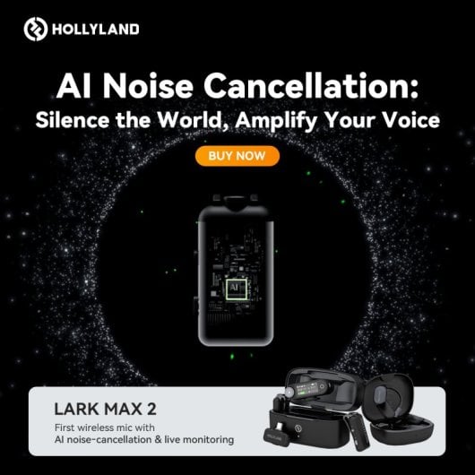 Micrófono Hollyland LARK MAX 2 Combo inalámbrico 2.4 GHz omnidireccional con grabadora interna y pantalla AMOLED