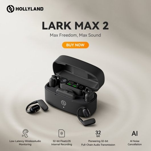 Micrófono Hollyland LARK MAX 2 Combo inalámbrico 2.4 GHz omnidireccional con grabadora interna y pantalla AMOLED