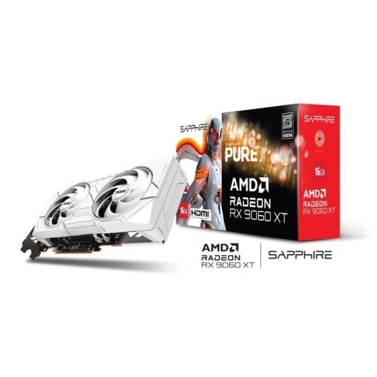 Tarjeta Gráfica Sapphire Radeon RX 9060 XT 16GB GDDR6 Dual-X Iluminación Blanca