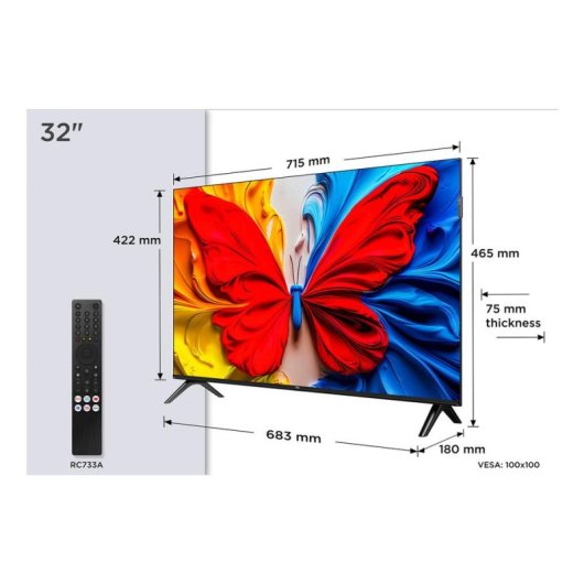 TV TCL QLED 32S5K 32″ Full HD Smart TV Google TV Dolby Audio WiFi Bluetooth