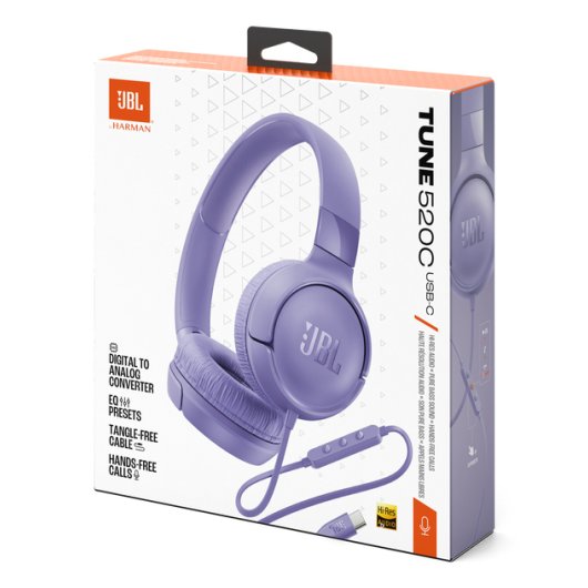 Auriculares JBL Tune 520C USB-C Alámbricos con Micrófono y Color Violeta