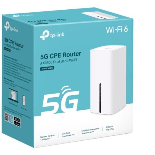 Router TP-Link Archer NX210 5G com Wi-Fi 6 AX1800 e portas Gigabit, compatível com EasyMesh