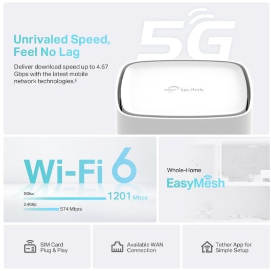 Router TP-Link Archer NX210 5G com Wi-Fi 6 AX1800 e portas Gigabit, compatível com EasyMesh