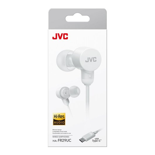Auriculares JVC HA-FR29UC con conexión USB-C y alta definición blanca