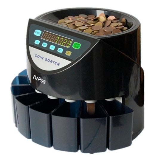 Contador de monedas AVPos pantalla LED clasificación automática tolva alta capacidad