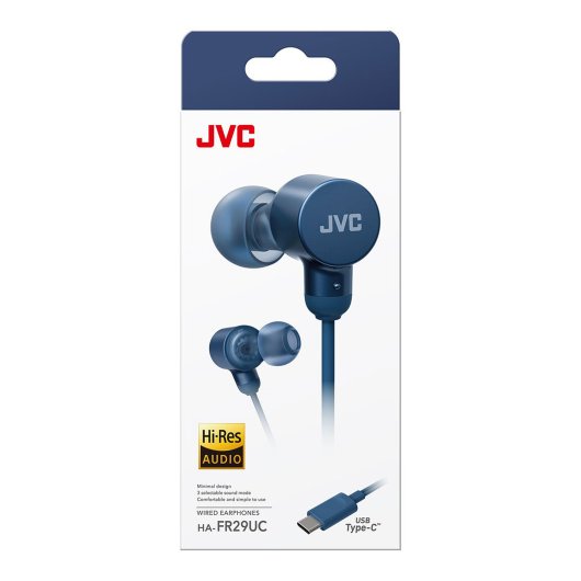 Auriculares JVC con cable USB-C y sonido de alta definición en color azul