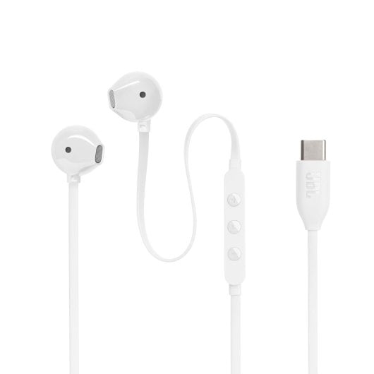 Auriculares JBL con cable USB-C Pure Bass, Hi-Res Audio, micrófono, blanco