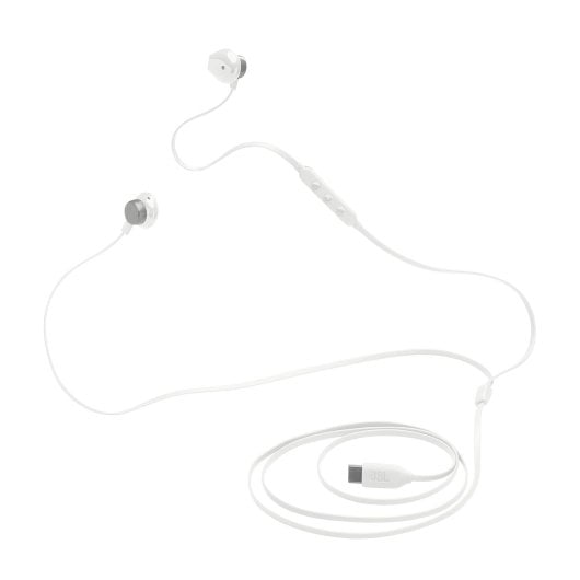 Auriculares JBL con cable USB-C Pure Bass, Hi-Res Audio, micrófono, blanco