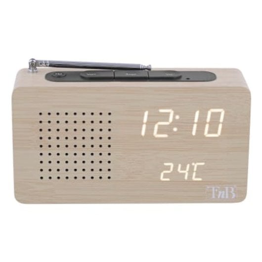Reloj radio digital T?nB CLOCKFMWD FM pantalla retroiluminada termómetro madera