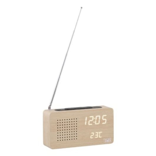 Reloj radio digital T?nB CLOCKFMWD FM pantalla retroiluminada termómetro madera