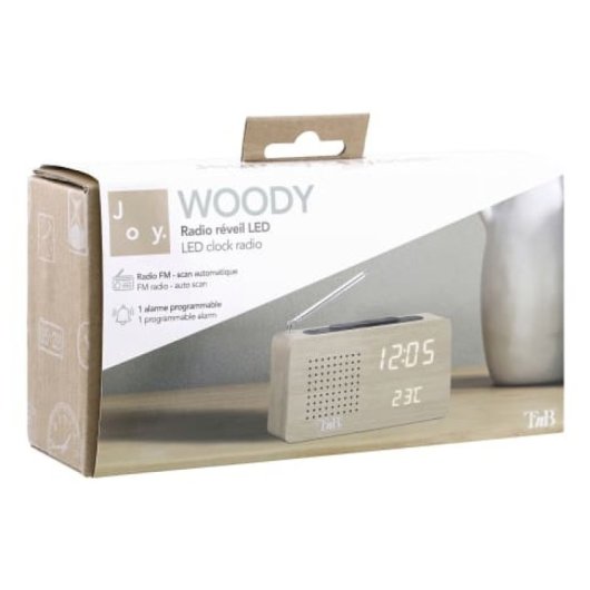 Reloj radio digital T?nB CLOCKFMWD FM pantalla retroiluminada termómetro madera