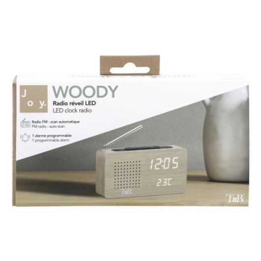 Reloj radio digital T?nB CLOCKFMWD FM pantalla retroiluminada termómetro madera