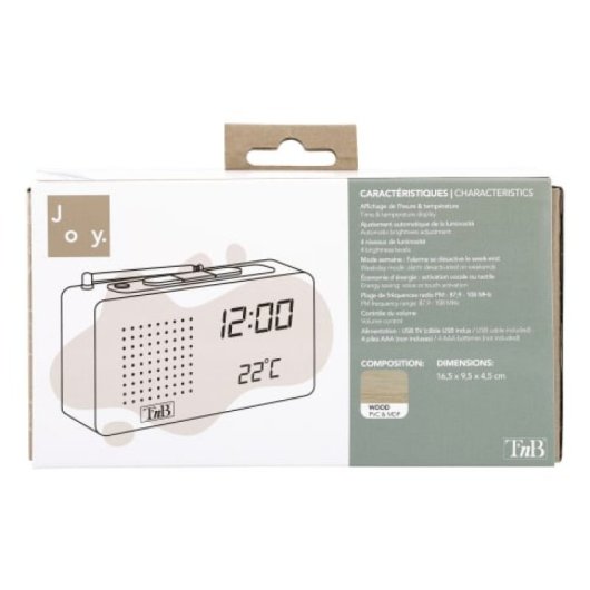 Reloj radio digital T?nB CLOCKFMWD FM pantalla retroiluminada termómetro madera