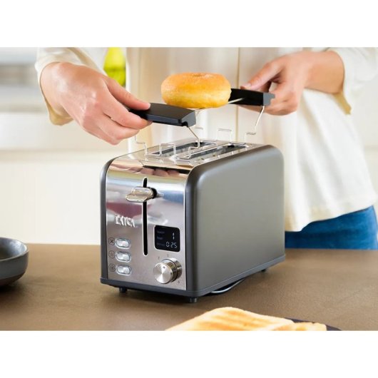 Tostadora Laica HI1000L Negro y Plata 880W 2 Ranuras LED 6 Niveles Bagel
