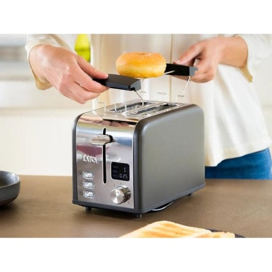 Tostadora Laica HI1000L Noir et Argent 880W 2 Fentes LED 6 Niveaux Bagel