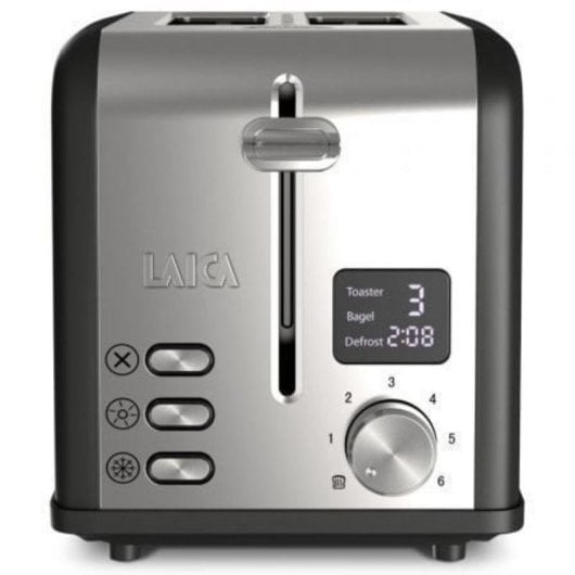 Tostadora Laica HI1000L Noir et Argent 880W 2 Fentes LED 6 Niveaux Bagel