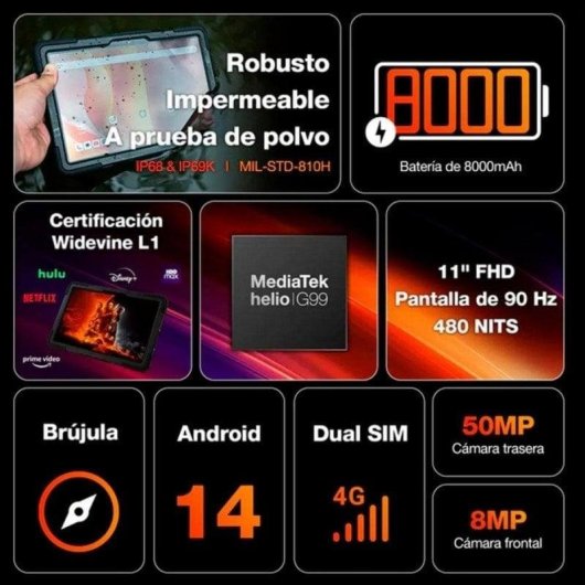 Tablet Beafon AGM PAD P2 Active 4G 10,9" 8GB 256GB Gris