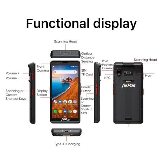 Capturador AVPos DC60 Android 12 4GB 64GB 6? NFC 4G/LTE IP65 Escáner 1D/2D 5000mAh