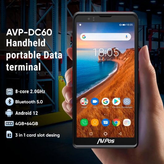 Capturador AVPos DC60 Android 12 4GB 64GB 6? NFC 4G/LTE IP65 Escáner 1D/2D 5000mAh