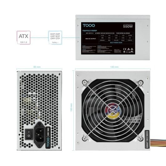 Fuente de Alimentación TooQ 550W Certificación 80 PLUS Bronze TQAPOLO-550SP Compacta y Silenciosa