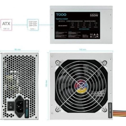 Fuente de Alimentación TooQ 550W Certificación 80 PLUS Bronze TQAPOLO-550SP Compacta y Silenciosa